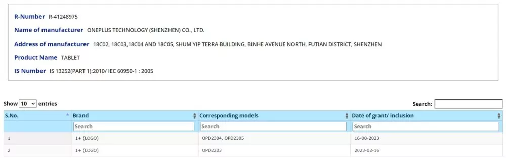 OnePlus Pad BIS certification