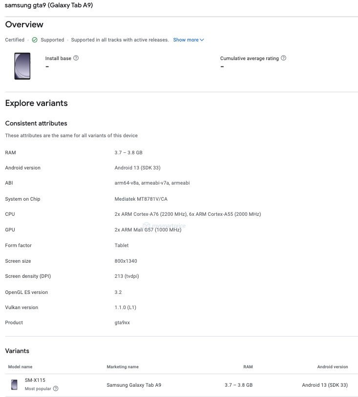 Samsung Galaxy Tab A9 - Full tablet specifications