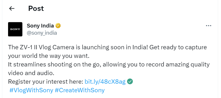 Sony ZV-1 II Vlog in India post
