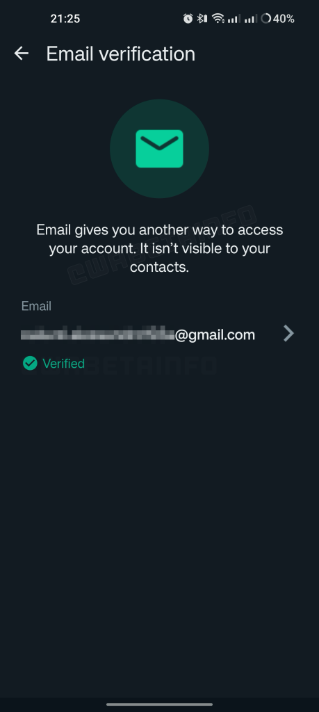 WhatsApp email verification feature