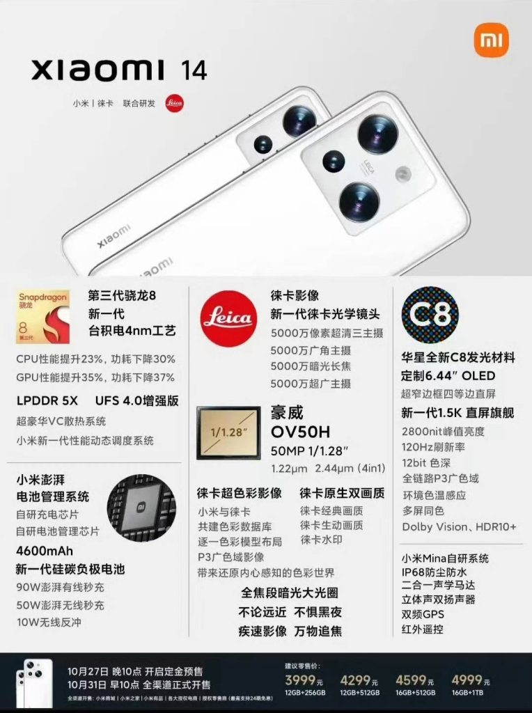 Xiaomi 14 lansman tarihi ve fiyatları sızdırıldı