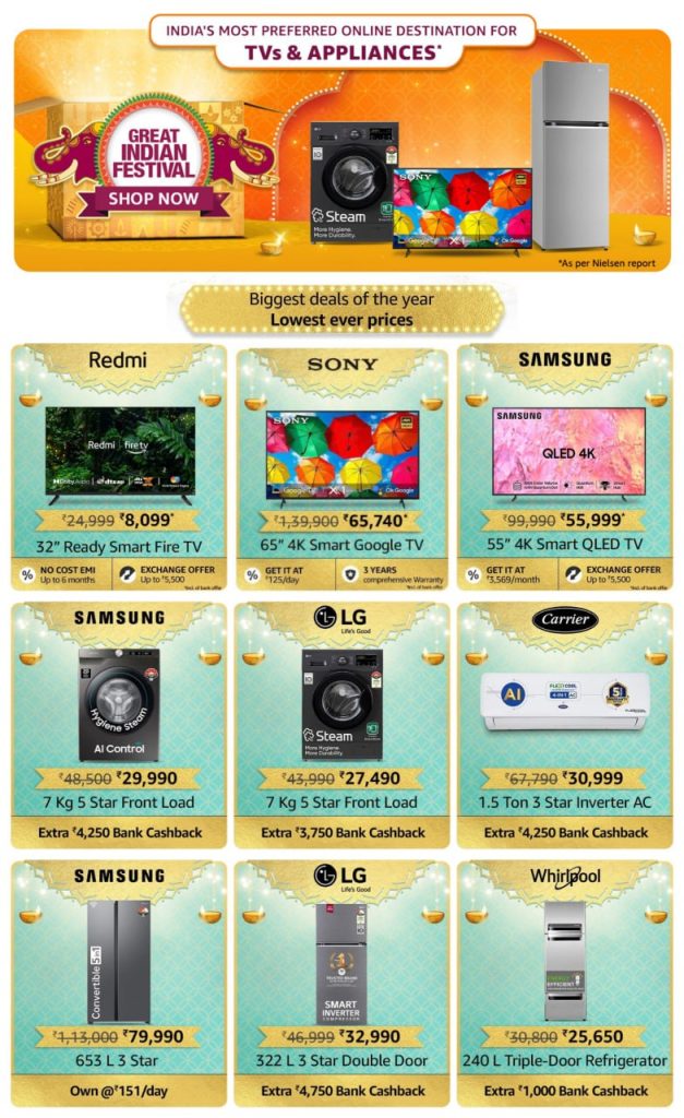 amazon great indian festival 2023 tv appliances deals
