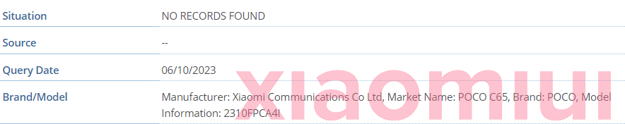 Poco C65 Indian variant MEI database