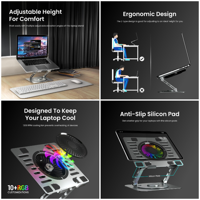 Portronics My Buddy Spinlight portable laptop stand with cooling fan