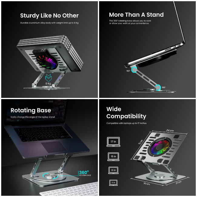 Portronics My Buddy Spinlight portable laptop stand with cooling fan