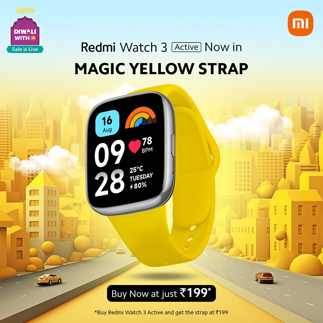 Redmi Watch 3 Active Magic Yellow Strap available for as low as ₹199 in  India - Gizmochina