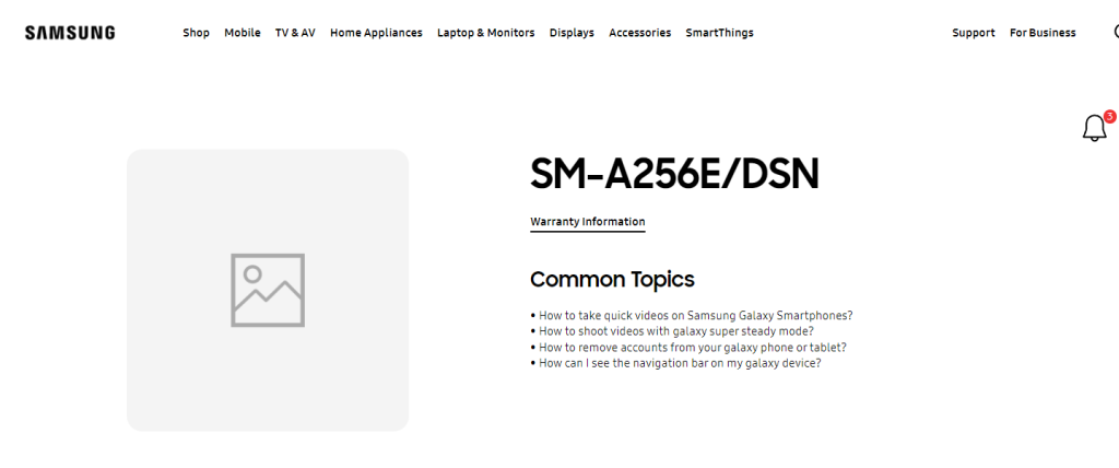Samsung Galaxy A25 5G India support page