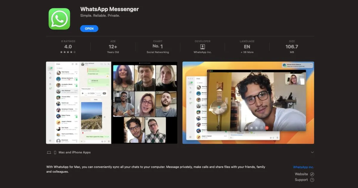 WhatsApp Native App For Mac Now Available Via App Store Globally