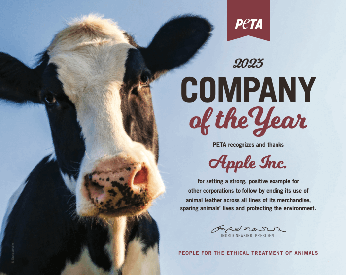 PETA Names Apple as the Company of the Year for Industry-Shifting Leadership on Leather Use in 2023