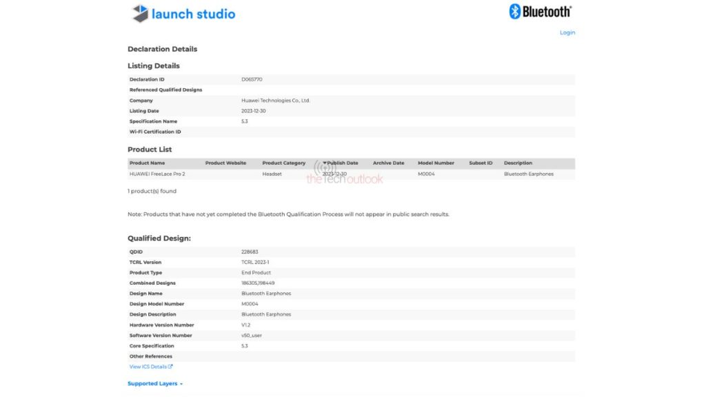 Huawei Freelace pro 2 Bluetooth SIG