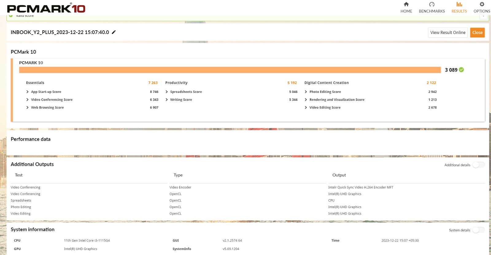 Infinix Inbook Y2 Plus - PCMark 10