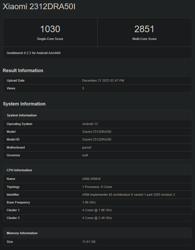 Redmi Note 13 Pro 5G geekbench