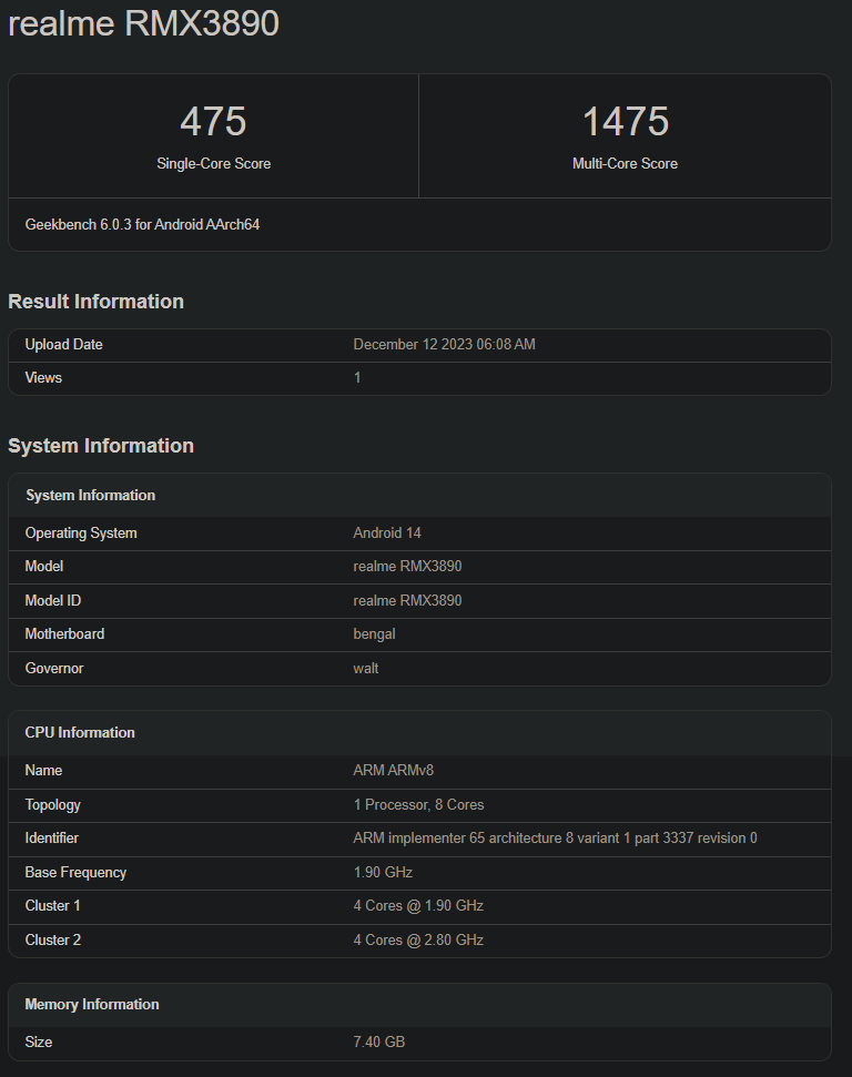 Realme C67 Geekbench