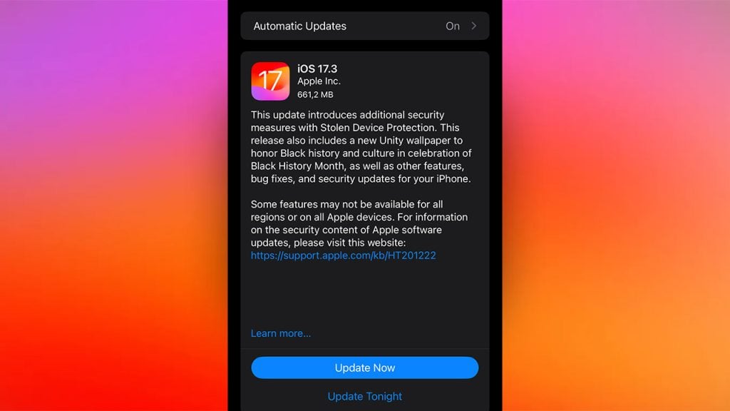 Actualización de iOS 17.3