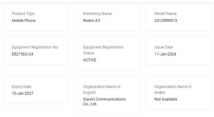 Redmi A3 bags TDRA certification, launch imminent - Gizmochina