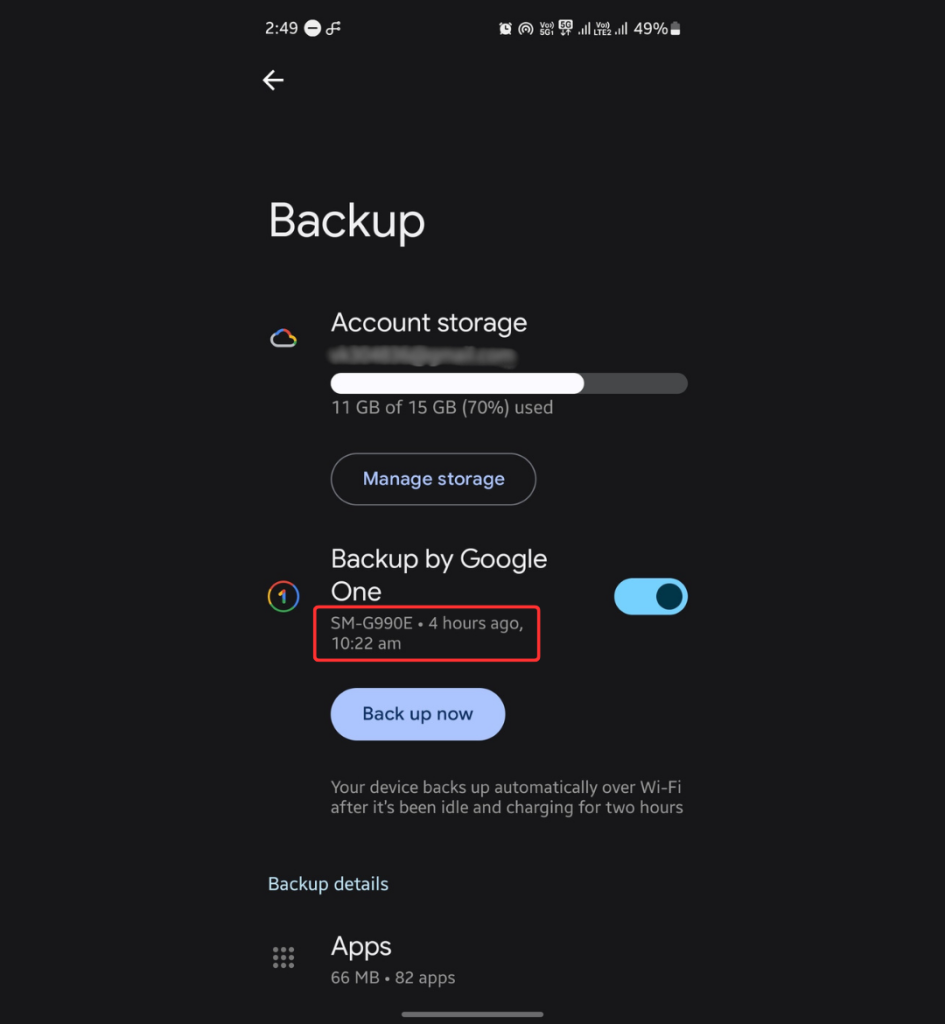 Google Drive backup details
