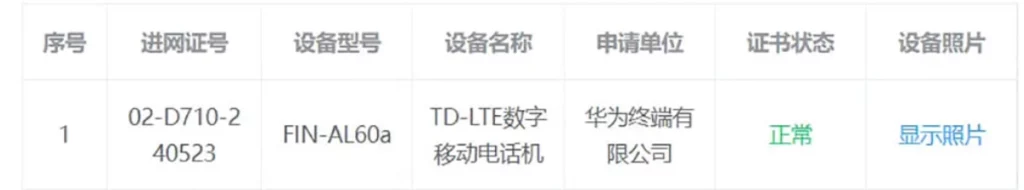 Huawei FIN-AL60a certification