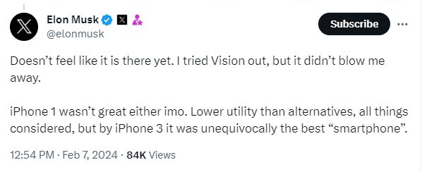 Elon Musk on Vision Pro