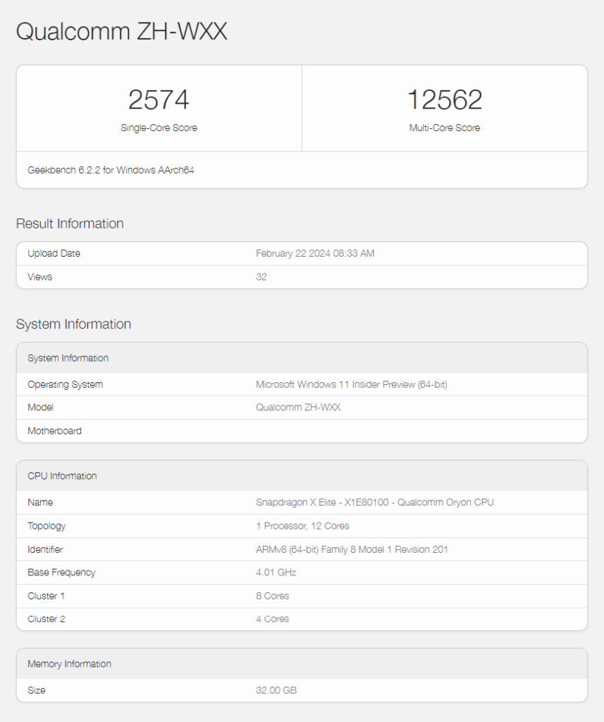 Snapdragon X Elite Chip Appears on Geekbench