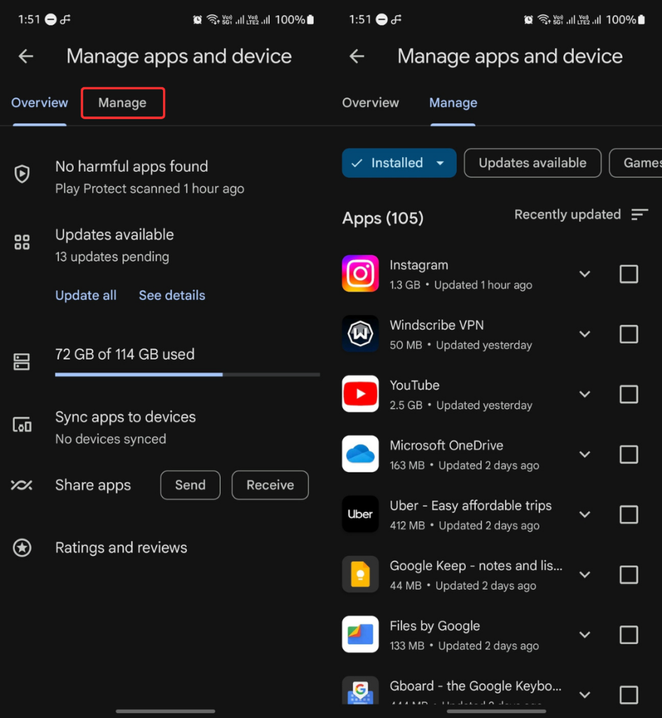 Accessing installed apps in Google Play Store