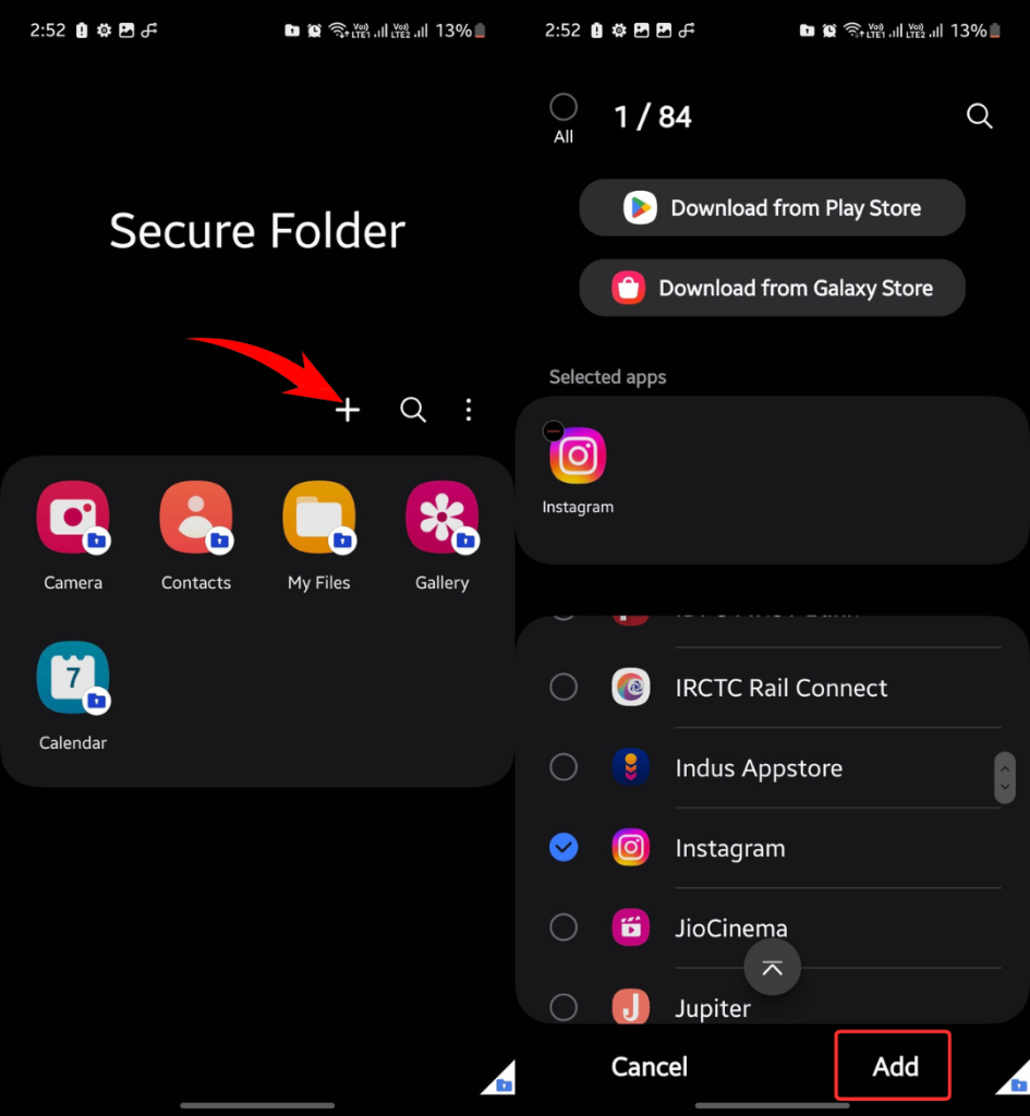 Adding apps to Secure Folder