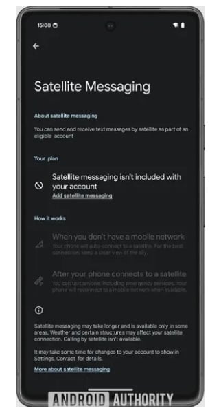 Mensajes de texto satelitales de Android 15