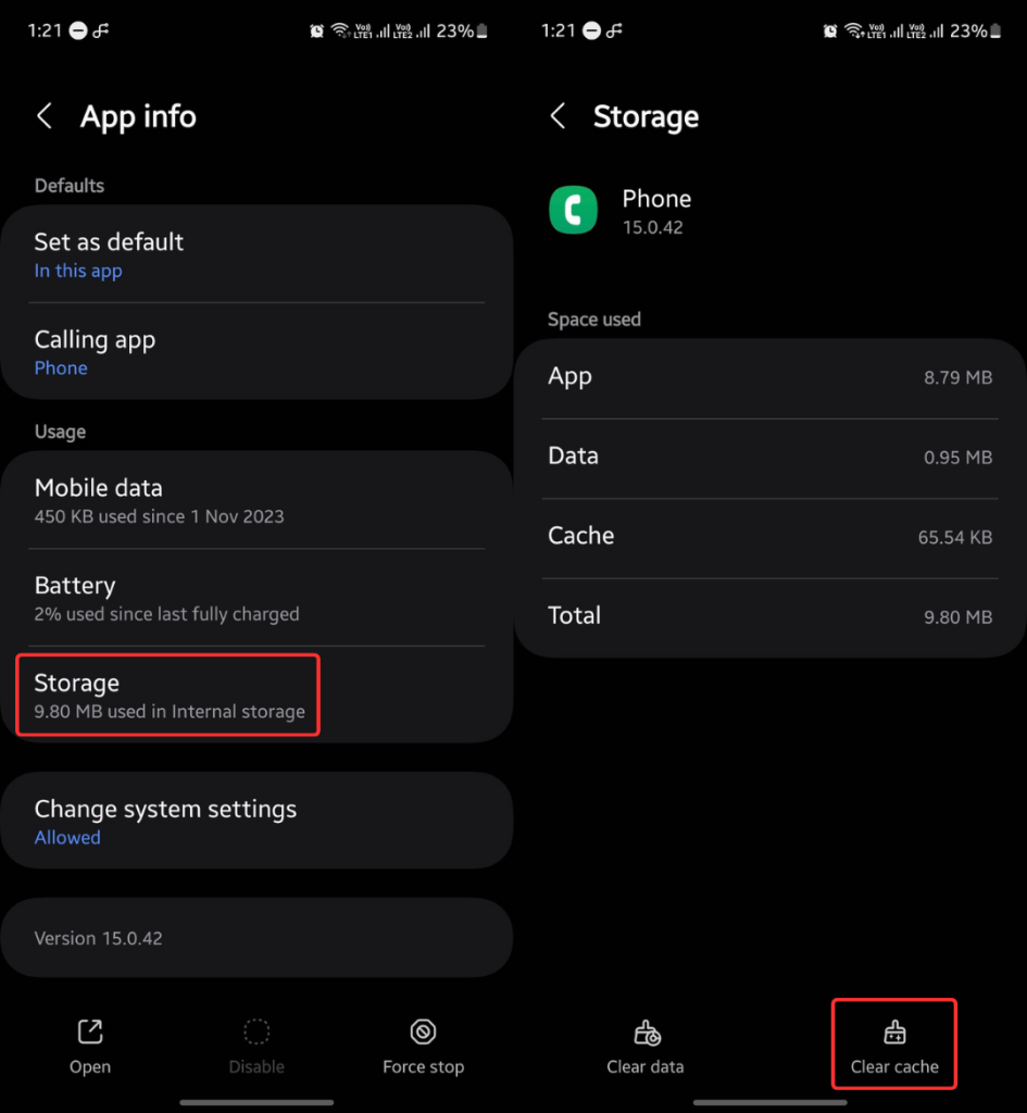 Clear phone app cache
