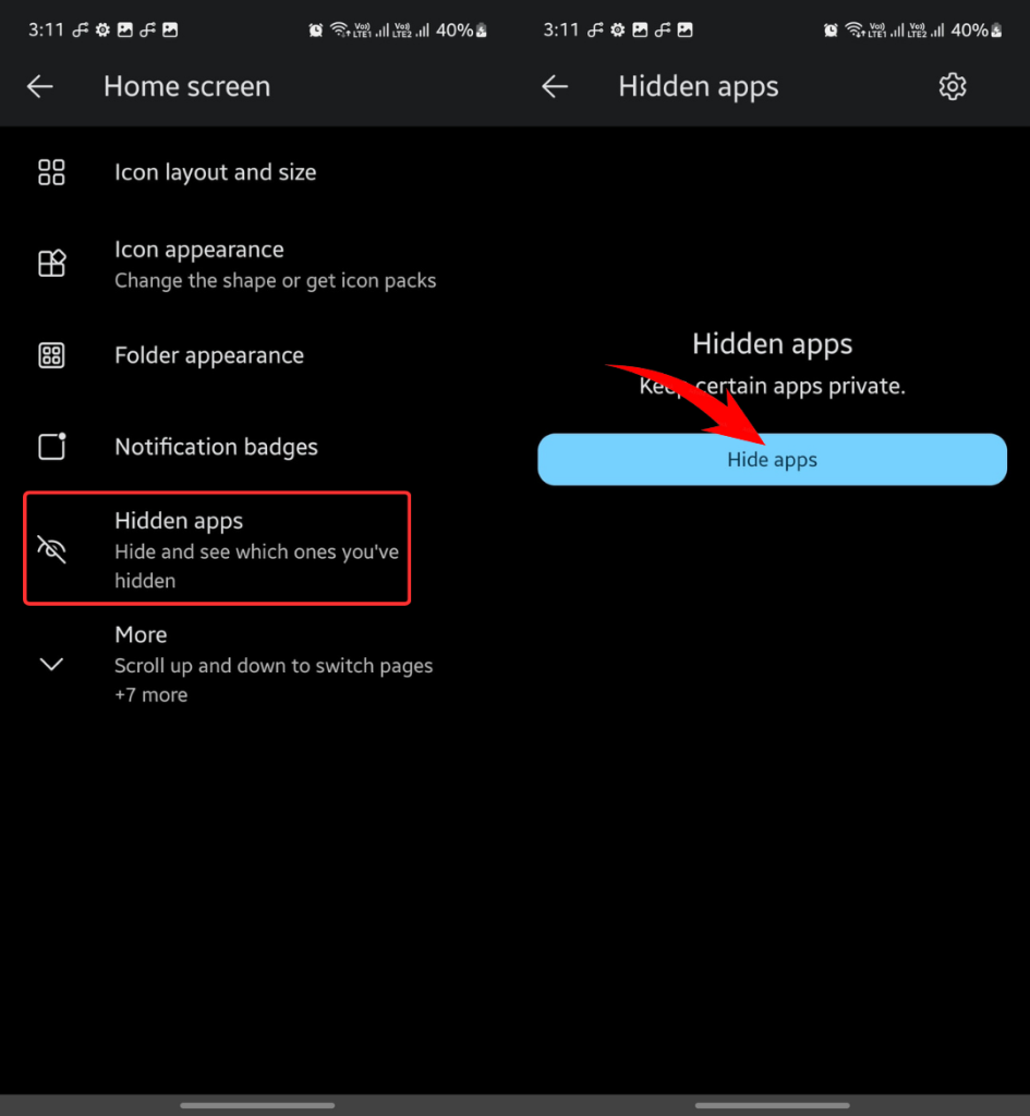 Hide apps in Microsoft Launcher