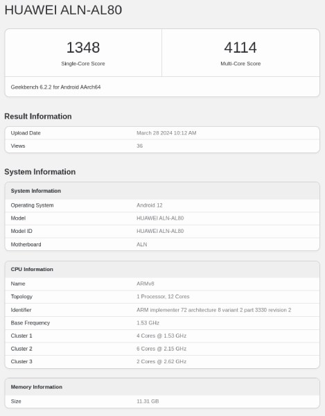 Huawei P70 Pro Geekbench