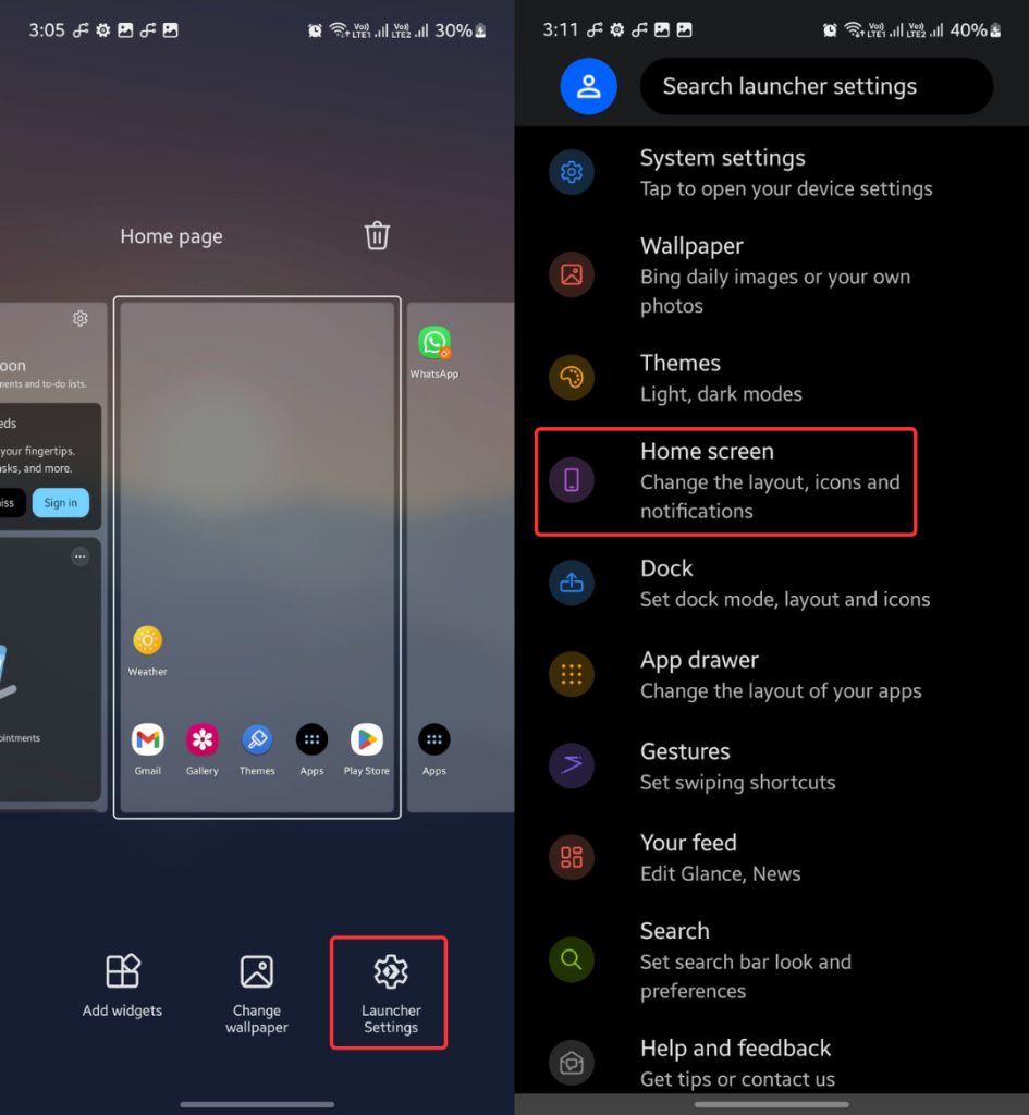 Microsoft Launcher settings
