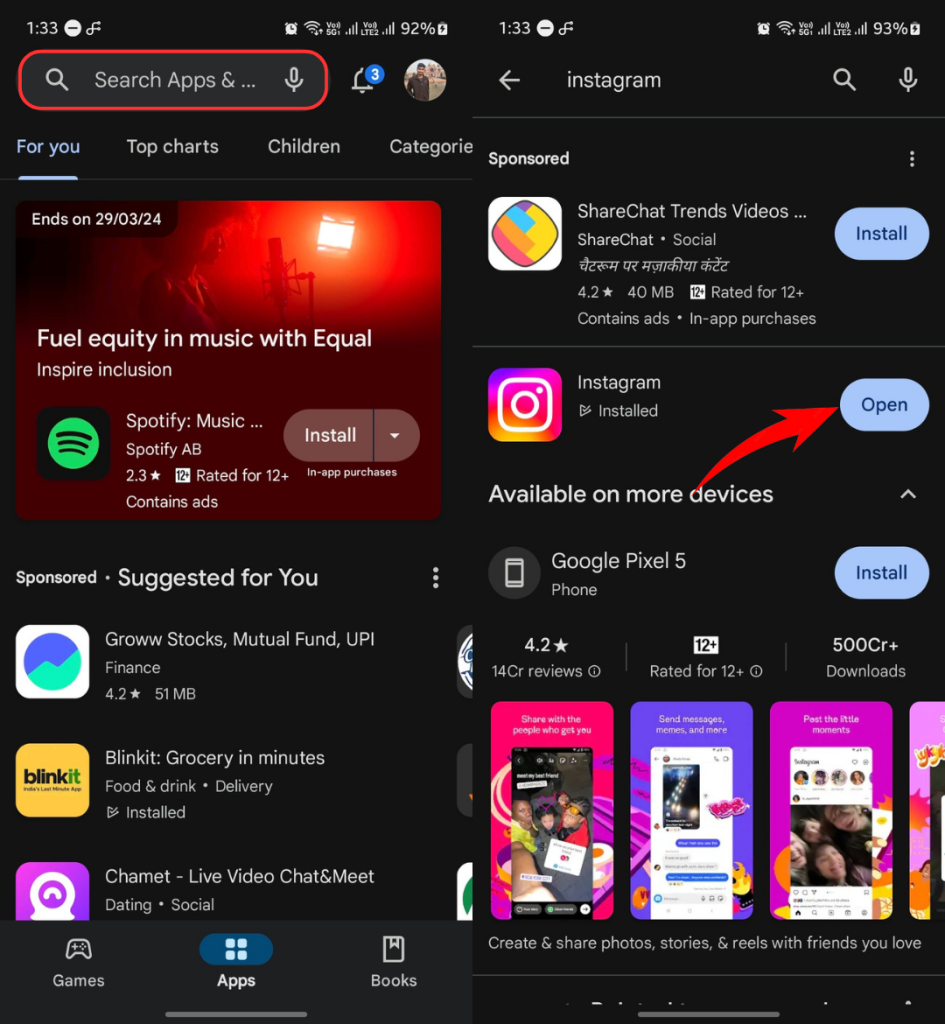 Opening hidden app from Google Play Store