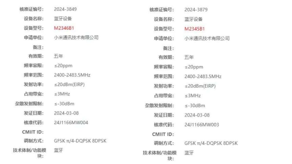 Xiaomi Mi Band 9 Radio certification