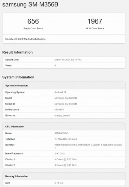 Samsung Galaxy M35 Geekbench