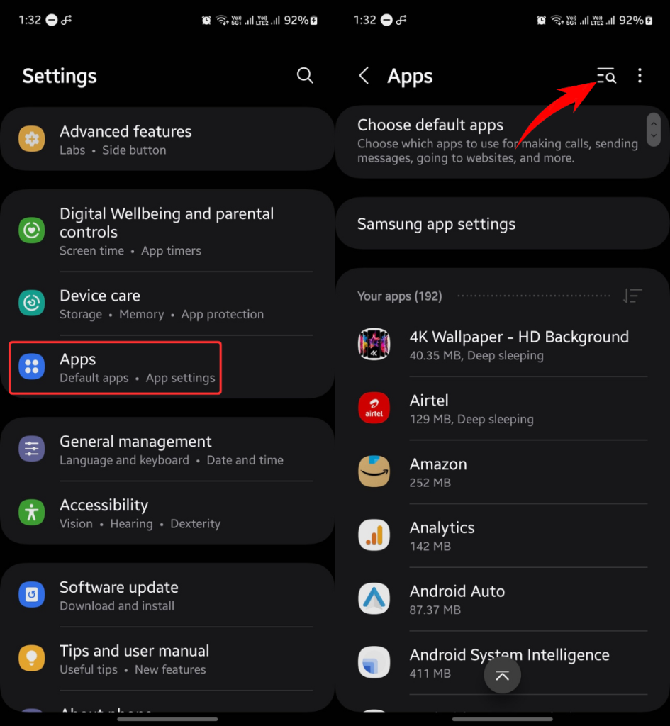 Search an app from the app search in Samsung