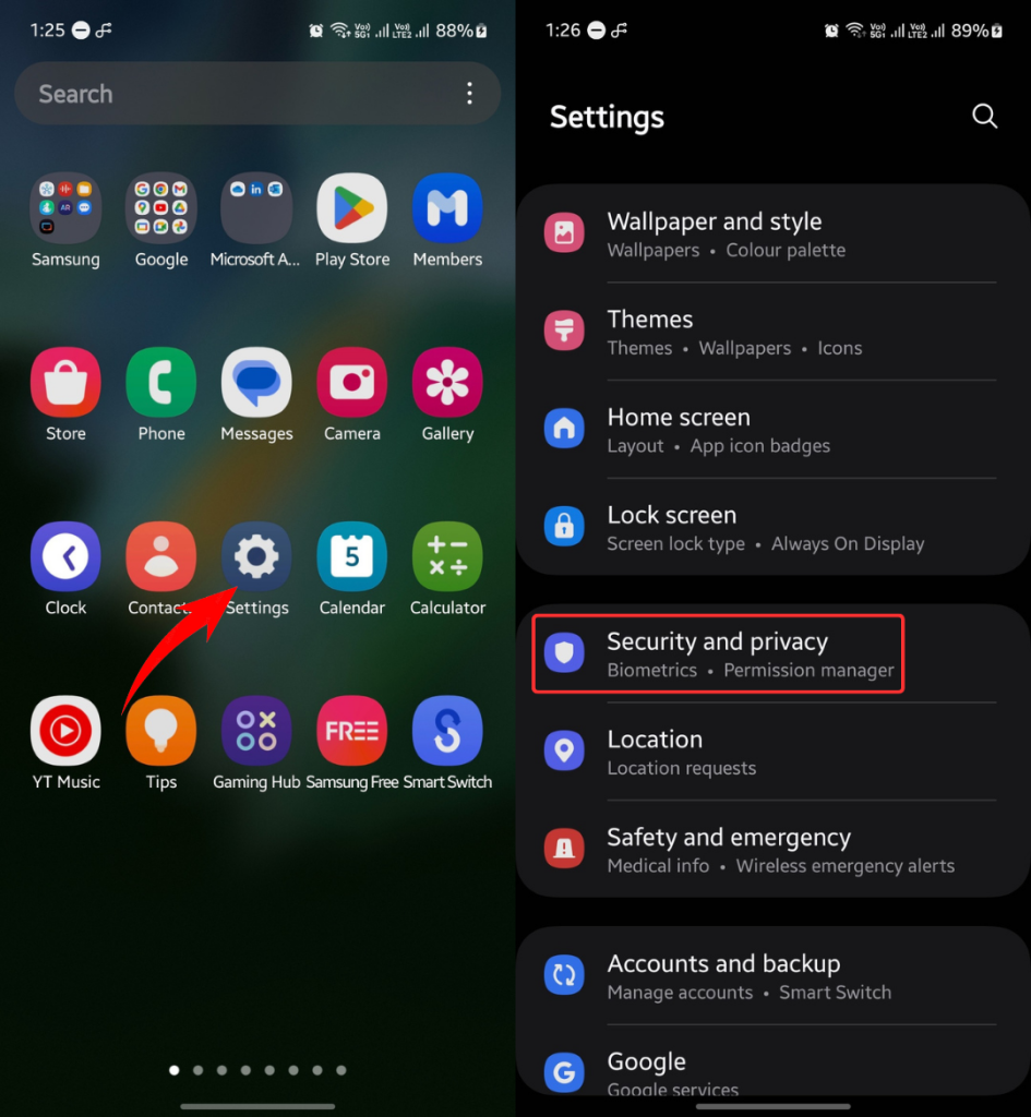Security and privacy settings in Samsung