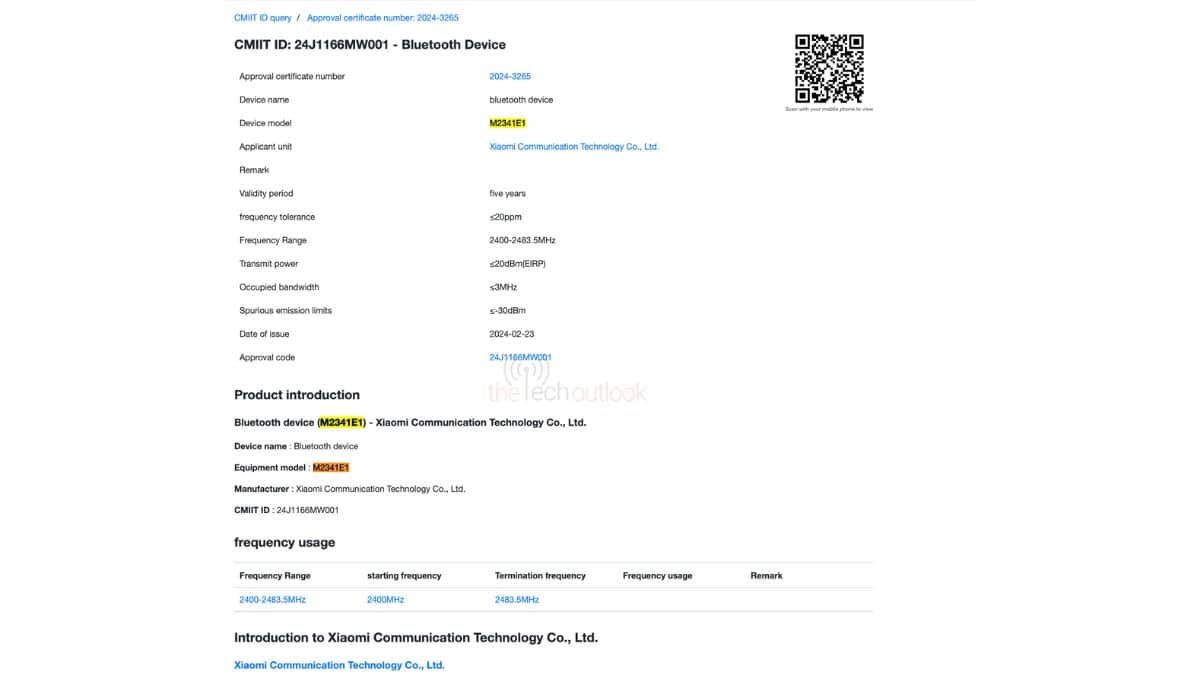 Xiaomi Buds 5 CMIIT Certification