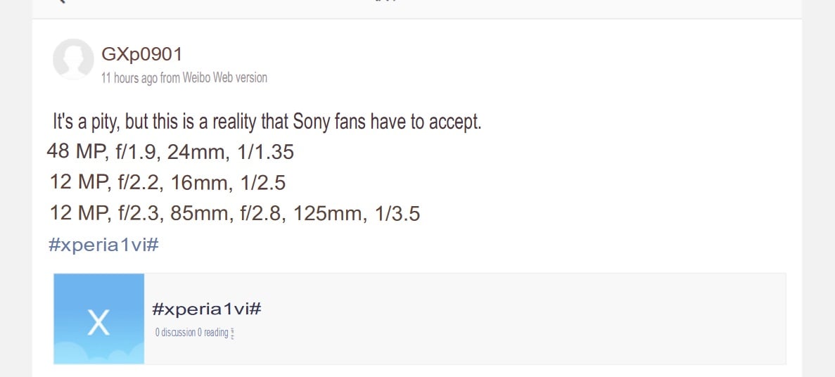 Sony Xperia 1 VI camera specs translated