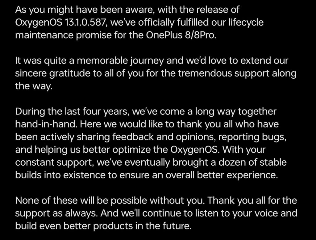 OnePlus 8/8 Pro update message