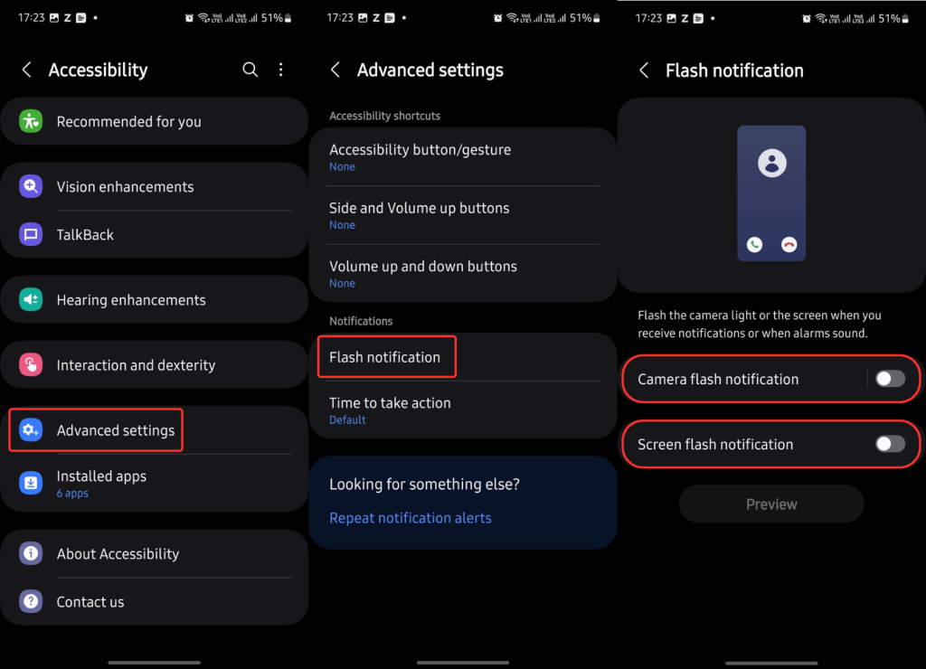 Flash Notifications in Samsung Galaxy