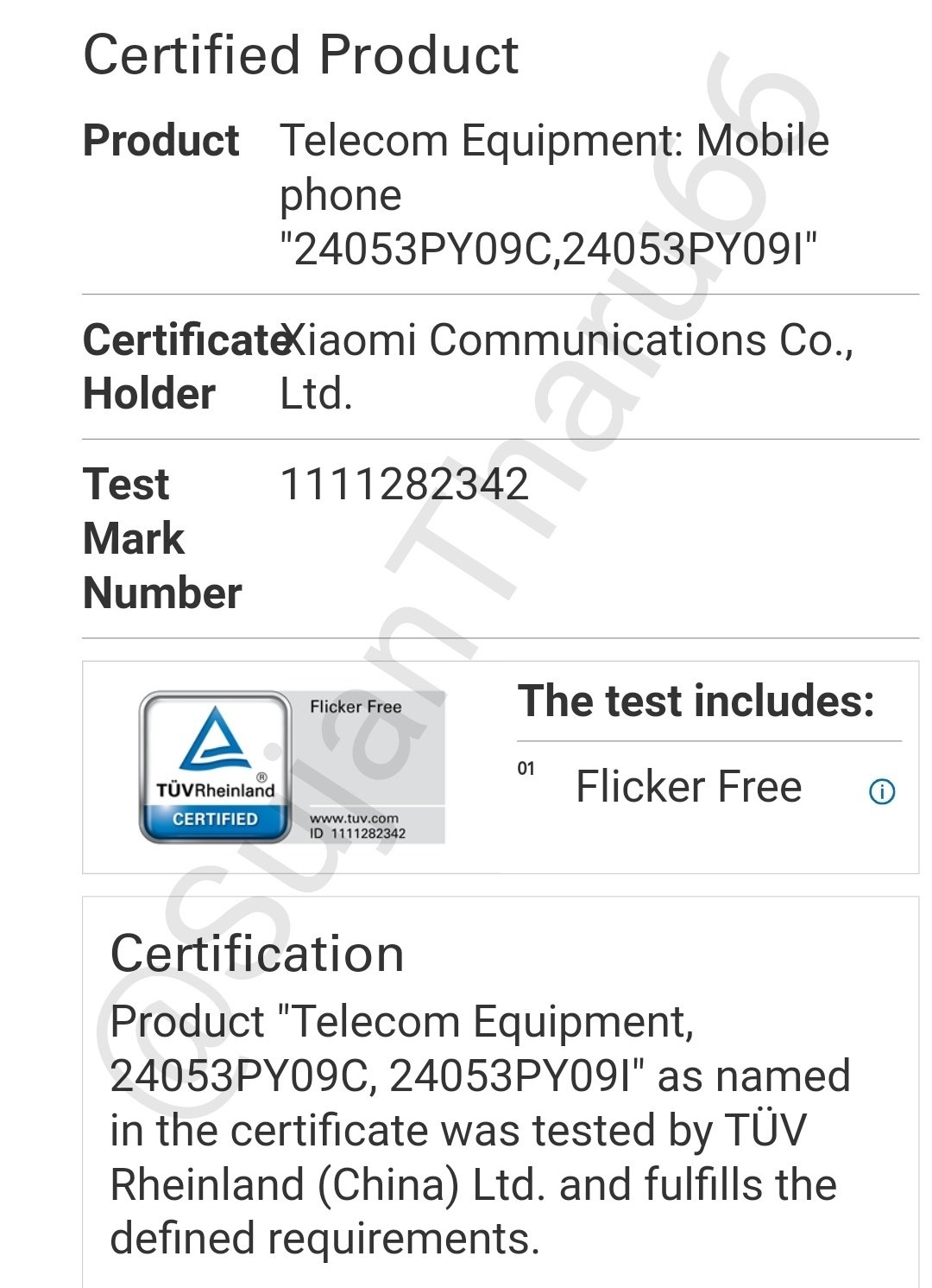 Xiaomi 14 Civi TUV certification