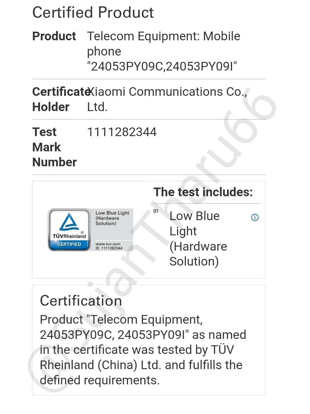 Xiaomi 14 Civi TUV certification
