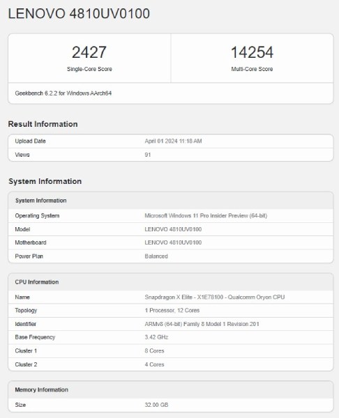 Lenovo Snapdragon X Elite chip laptop