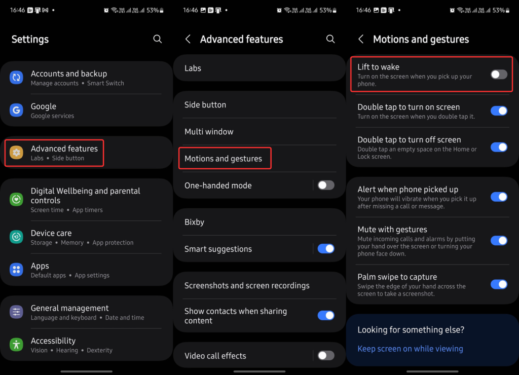 Lift to Wake in Samsung Galaxy