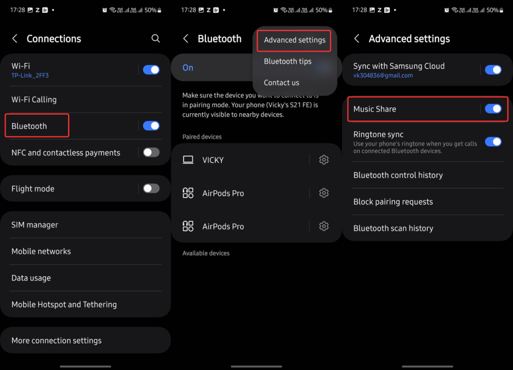Music Share in Samsung Galaxy