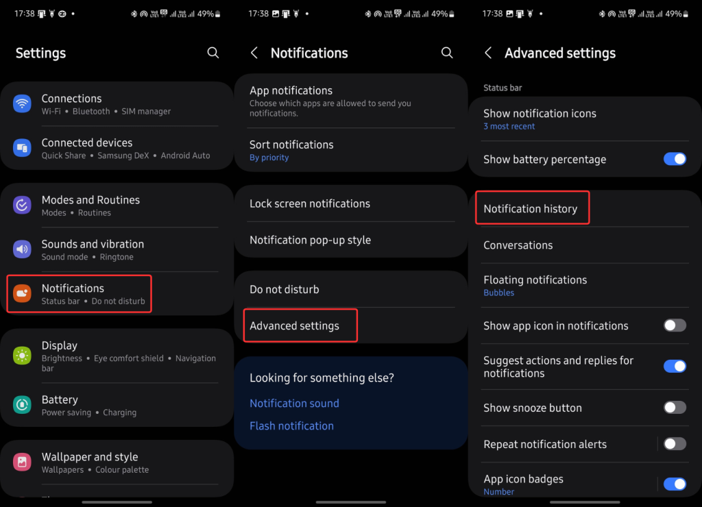 Notification History on Samsung Galaxy