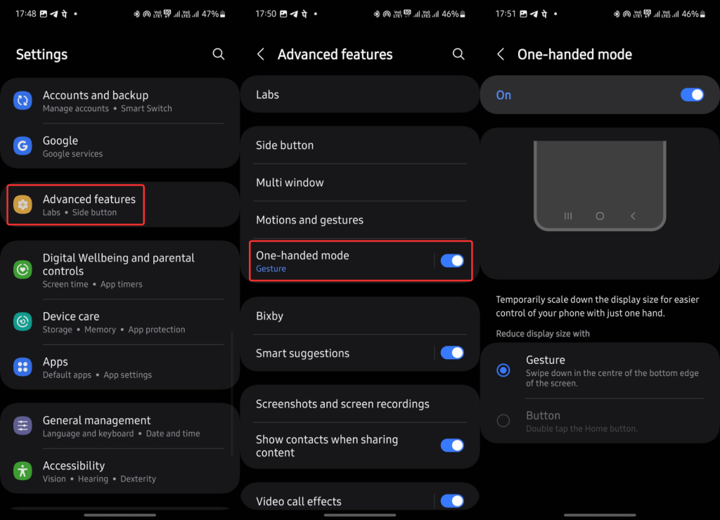 One handed mode in Samsung Galaxy
