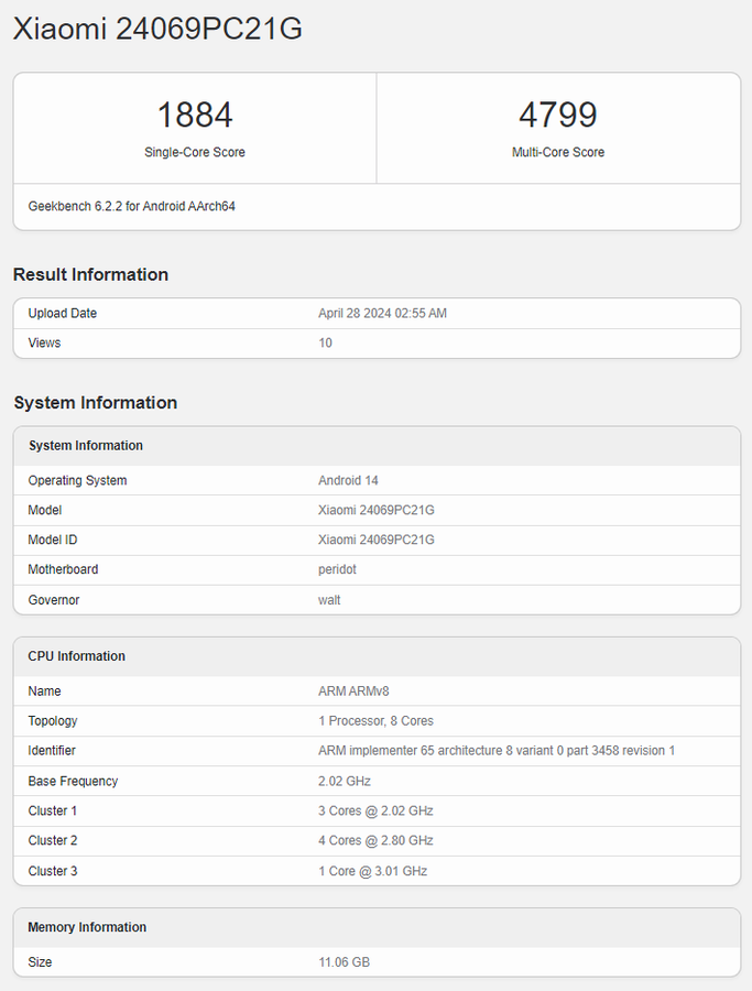 Poco F6 global version geekbench