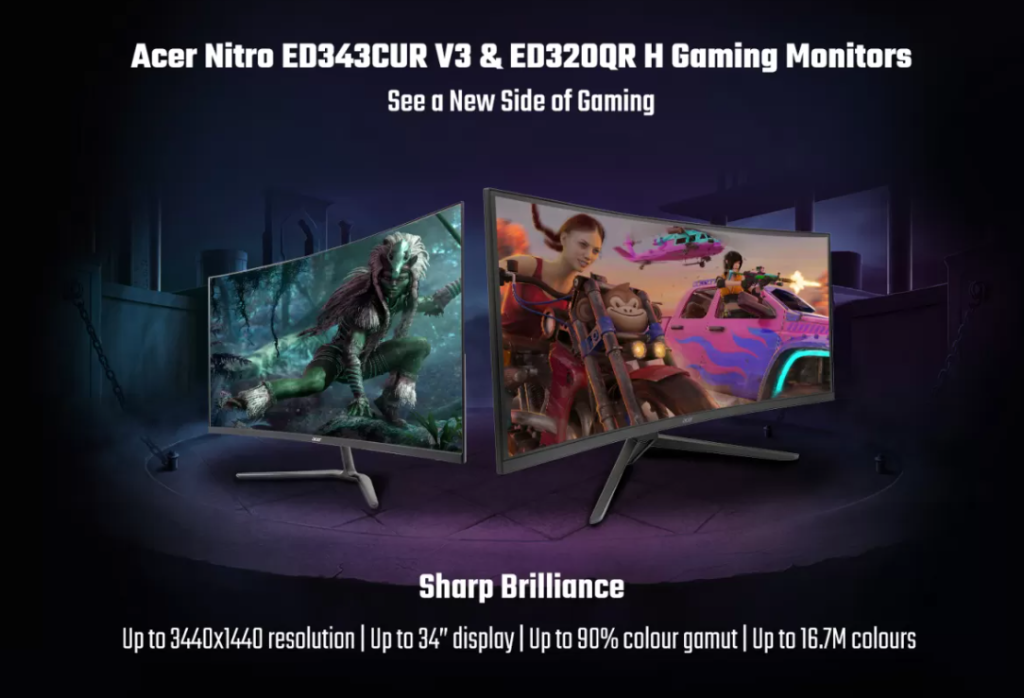 Acer Nitro ED343CUR V3 & ED320QR H 2K 180Hz gaming monitors launching tomorrow in India Gizmochina