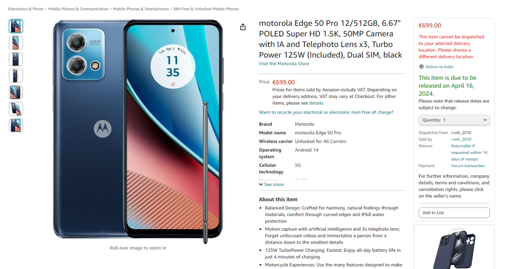 Motorola Edge 50 Pro Amazon Germany