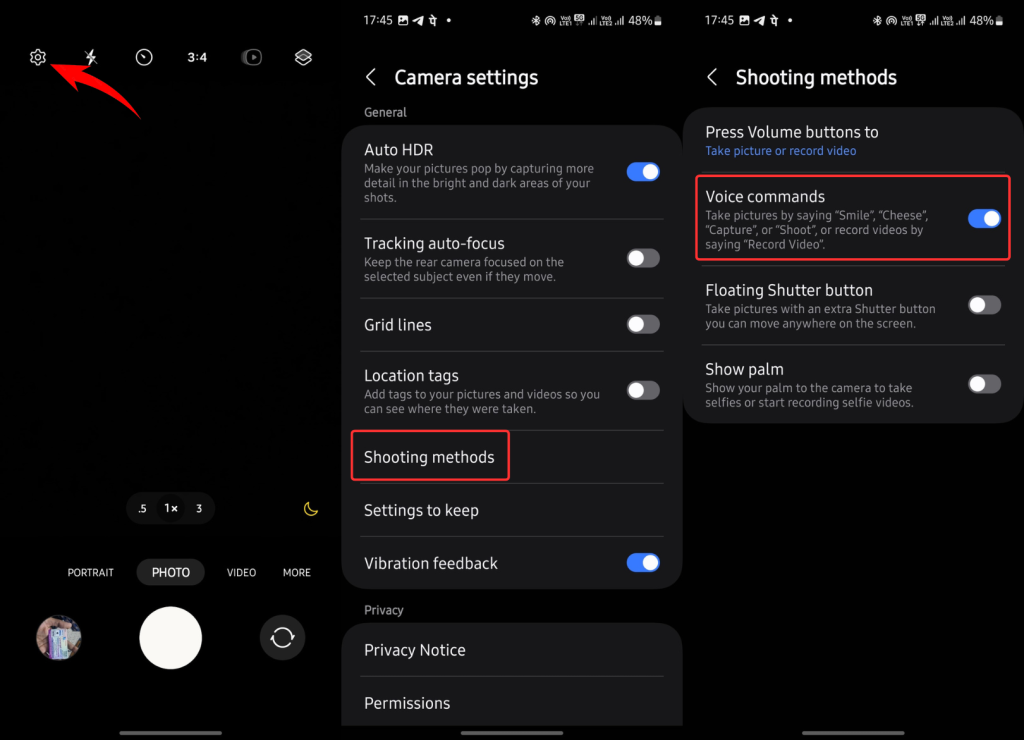 Shooting methods in Samsung Galaxy